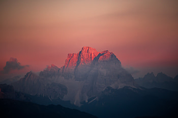 Peaks, mountains, glowing summits, sunset HD wallpaper