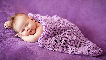 Cute Baby Toddler Is Sleeping On Soft Purple Cloth Covering With Woolen Knitted Textile Cute HD wallpaper