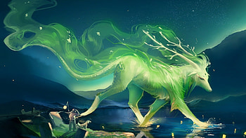 Fantasy Deer, colours, fantasy, deer, green HD wallpaper