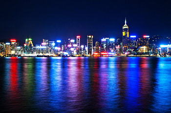 City, Reflection, , Hong Kong, Building, Light, Night, Skyscraper, Cities HD wallpaper