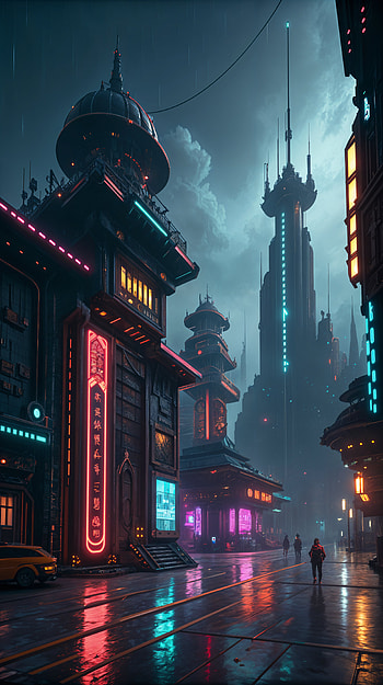 Maximalist Nightscape: A Futuristic , cyberpunk, futuristic, cityscape, neon lights HD phone wallpaper