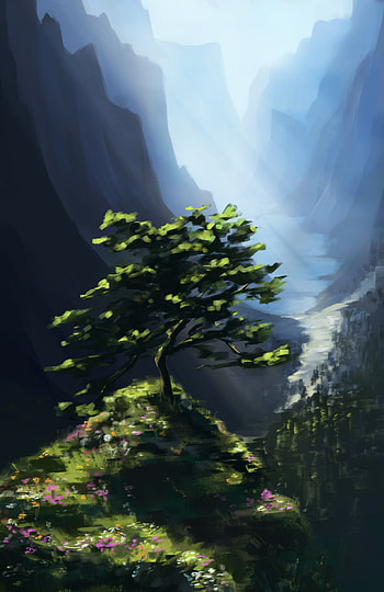 Landscape, Art, Mountains, Rock, Wood, Tree HD phone wallpaper