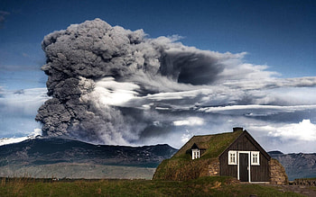 volcano island, natur, island, volcan, house HD wallpaper