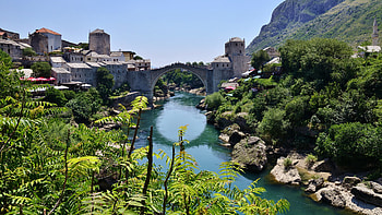 Mostar bridges, River cities, Scenic views HD wallpaper