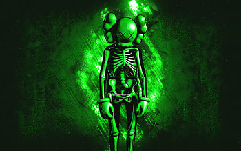 Fortnite Green KAWS Skeleton Skin, Fortnite, main characters, green stone background, Green KAWS Skeleton, Fortnite skins, Green KAWS Skeleton Skin, Green KAWS Skeleton Fortnite, Fortnite characters HD wallpaper