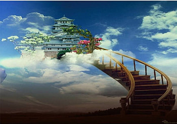 Winding Staircase, clouds, sky, mansion HD wallpaper