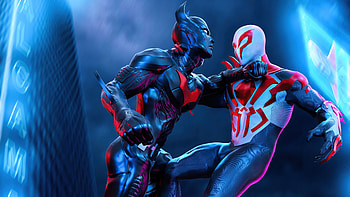 Spiderman 2077 Vs Batman Beyond , spiderman, batman, superheroes, artist, artwork, digital-art, artstation HD wallpaper