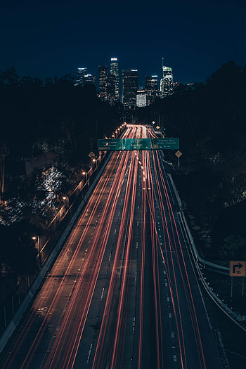 Night, City, View From Above, Dark, Road, Long Exposure HD phone wallpaper