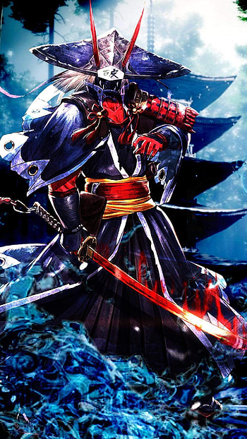 Water Samurai, art, blue HD phone wallpaper