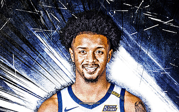 Elijah Hughes, grunge art, Utah Jazz, NBA, Elijah Wayne Hughes, basketball, Elijah Hughes Utah Jazz, blue abstract rays, Elijah Hughes HD wallpaper