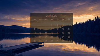 July 2026 Lakeside Calendar | Sunset | Tranquil July 2026, July 2026 Calendar HD wallpaper