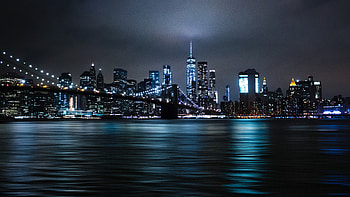 New York City Night Lights Brooklyn Bridge HD wallpaper