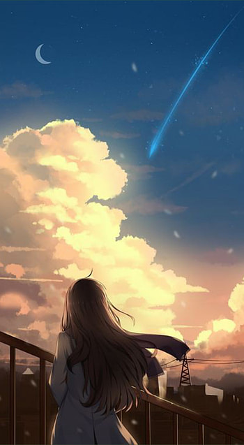Anime, cloud, sky, animescenery, animegirl HD phone wallpaper