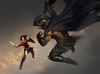 Wonder Woman Vs Ares Artwork, wonder-woman, artwork, digital-art, superheroes, deviantart HD wallpaper