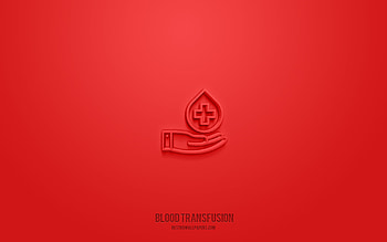 Blood transfusion 3d icon, red background, 3d symbols, Blood transfusion, medicine icons, 3d icons, Blood transfusion sign, medicine 3d icons HD wallpaper