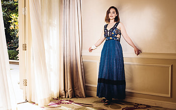 Emilia Clarke, blue, model, Emilia, Clarke, dress, beauty HD wallpaper
