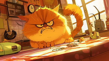 Furious Feline Ultra, angry, cat, cartoon, illustration, orange (Color) HD wallpaper