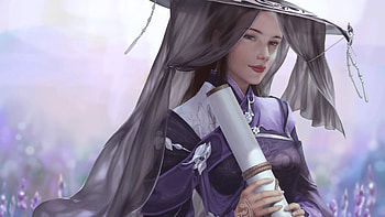 The princess, asian, art, dtjun, girl, woman, purple, pink, fantasy, game, princess HD wallpaper