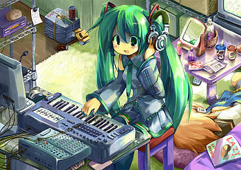 Chibi miku!, blue, miku, chibi, room HD wallpaper