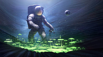Scifi Astronaut Planting Trees Underwater, astronaut, scifi, artist, artwork, digital-art, deviantart HD wallpaper