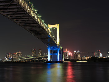 Cities, Night City, Bridge, Japan, Bay, Tokyo HD wallpaper