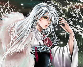 Sesshomaru, silver hair, inuyasha, cute, long hair, beauty, nice, fur, 3d, cg, male, handsome, sexy, sweet, hot, beautiful, boy, anime, pretty, white hair, cool, lovely, realistic, guy HD wallpaper