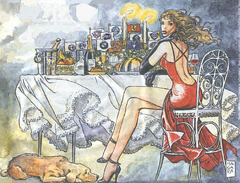 girl at bar, bar, girl, manara, drawing HD wallpaper