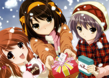 Christmas Haruhi Suzumiya, anime, yuki, christmas, haruhi HD wallpaper