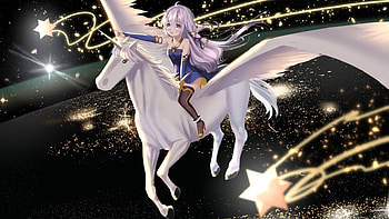Azur Lane, night, girl, pegasus, stars, anime, fantasy, cg, game HD wallpaper