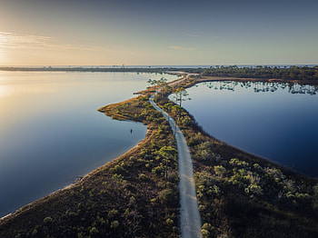 Quad — Lakeside Causeway: Nature Landscape, path, nature, landscape HD wallpaper