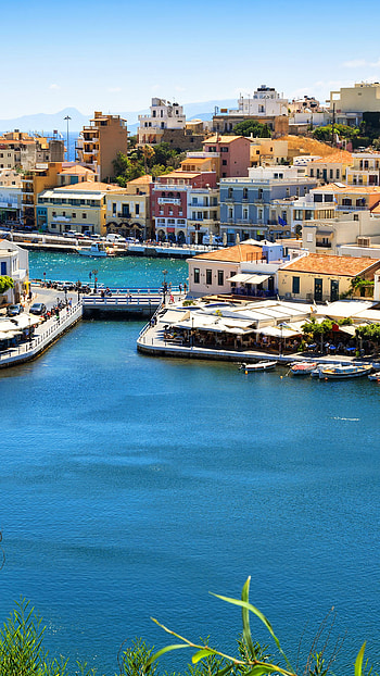 Agios Nikolaos Crete, Coast boats marinas HD phone wallpaper