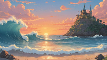 Sunset Drawing, sunset, wave, sea, ocean, sky, Ocean Waves HD wallpaper