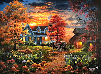 Goodbye to the last light of the Fall, sunsets, attractions in dreams, garden, paintings, houses, pumpkins, love four seasons, autumn, nature, flowers, fall season, home HD wallpaper