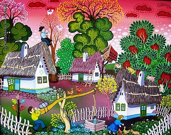 Koday Laszlo., painting, koday laszlo, art, man, hen, woman, sunset, tree HD wallpaper