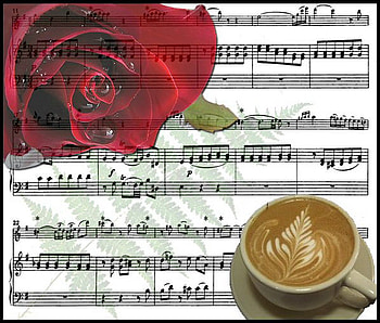 morning melody, rose, morning, red, drops, coffee, melody HD wallpaper