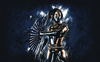 Kitana, Mortal Kombat Mobile, Kitana MK Mobile, Mortal Kombat, blue stone background, Mortal Kombat Mobile characters, grunge art, Kitana Mortal Kombat HD wallpaper