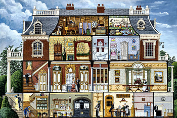 Upstairs Downstairs, architecture, art, house, landscape, beautiful, artwork, scenery, wide screen, painting HD wallpaper