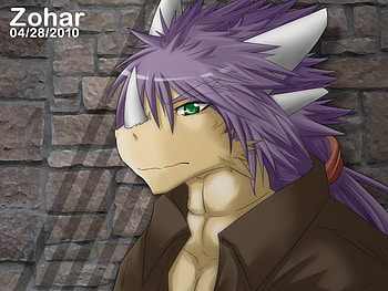 Dragon, zohar, horns, zoharwolf, furry, purple, cool, wall, hair, green eyes HD wallpaper