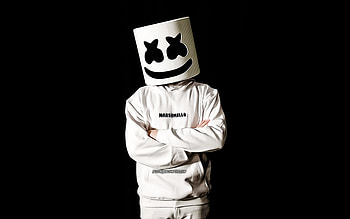 Marshmello, vector art, minimalism, Christopher Comstock, american DJ, black backgrounds, superstars, DJ Marshmello, DJs, Abstract Marshmello, music stars, Marshmello HD wallpaper