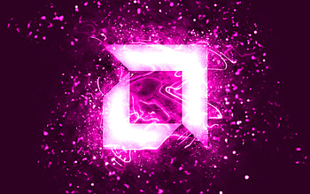 AMD purple logo, , purple neon lights, creative, purple abstract background, AMD logo, brands, AMD HD wallpaper