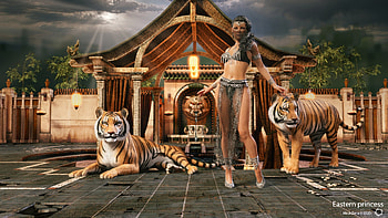 Eastern Princess, girl, fantasy, tiger, princess, mauro fioravanti HD wallpaper