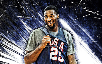 Draymond Green, grunge art, USA Basketball Mens National Team, Draymond Jamal Green Sr, basketball, US mens national basketball team, blue abstract rays, Draymond Green HD wallpaper