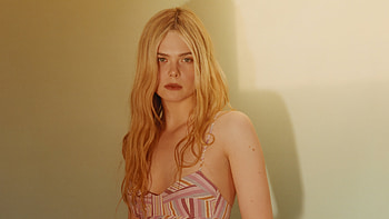 White Hair Elle Fanning Girl Model Is Standing In Wall Background Wearing Colorful Striped Dress Girls HD wallpaper