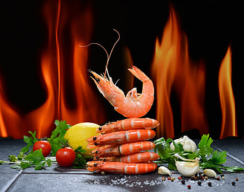Shrimp, seafood, food, cherry HD wallpaper