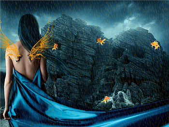 ✫Marvelously✫, emotional, colors, digital art, wonderful, dress, cracks, animals, amazing, water, female, wings, model, magic, rain, beautiful, rocks, skulls, fantasy, goldfish, pretty, manipulation, cool, marvelous, girls, women, hair HD wallpaper