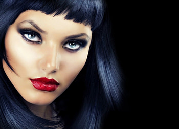 Beauty, blue, black, eyes, girl, anna subbotina, woman, make-up, lipstick, red, face, lips HD wallpaper