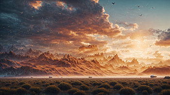 Sunset Desert, desert, sky, Stars, cactus, smoke HD wallpaper