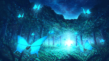 Blue Butterflies Anime Trees Forest Bushes Anime HD wallpaper