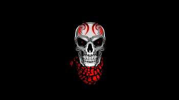 Skull with scarves, red eyes, minimal HD wallpaper