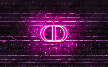 Christian Dior purple logo, , purple brickwall, Christian Dior logo, fashion brands, Christian Dior neon logo, Christian Dior HD wallpaper